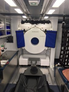 An on-board CT scanner, used to diagnose stroke, differentiates a mobile stroke unit from a typical ambulance.