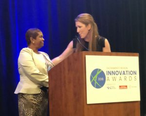 WellSpace Chief Operating Officer, Brenda Shipp, and Sutter Health Valley Area Community Health Manager, Kelly Brenk, accept the award.