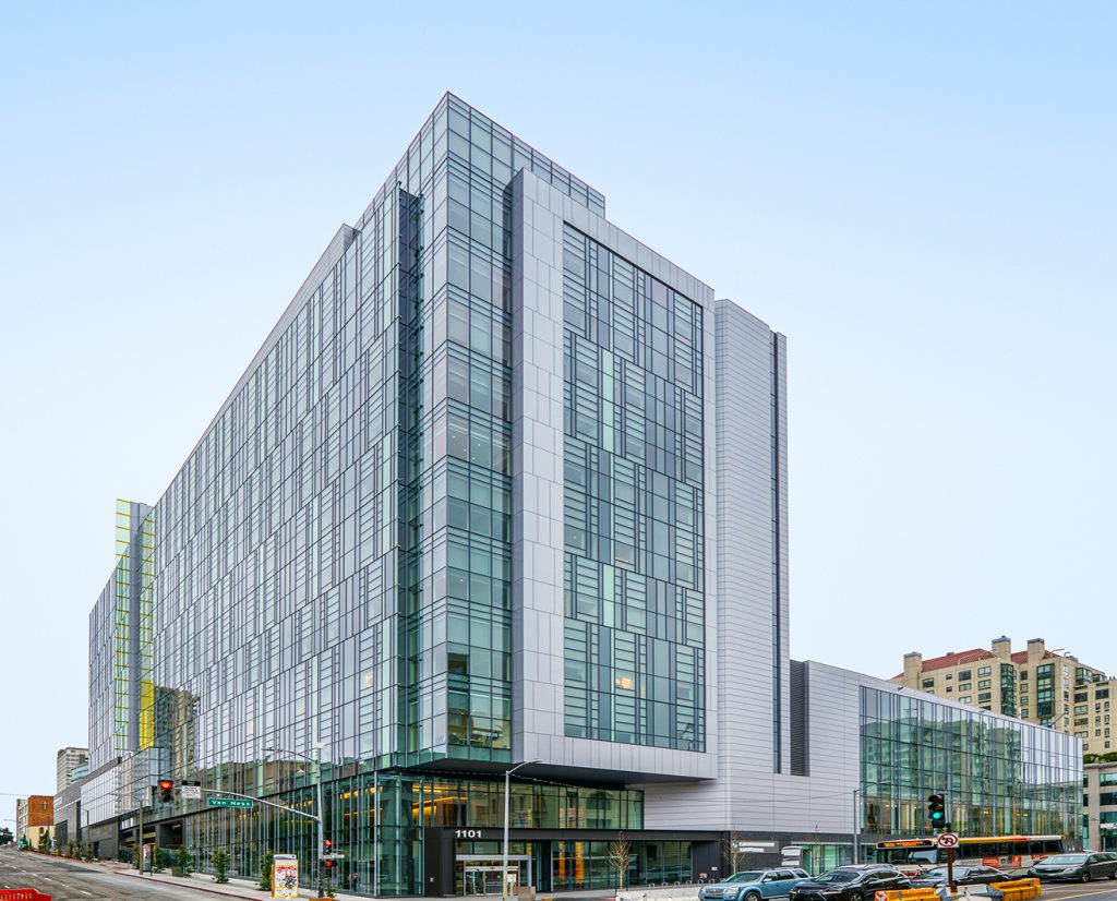 Glass building image of Sutter Health CPMC Van Ness campus in San Francisco.