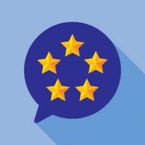 Five star speech bubble round icon