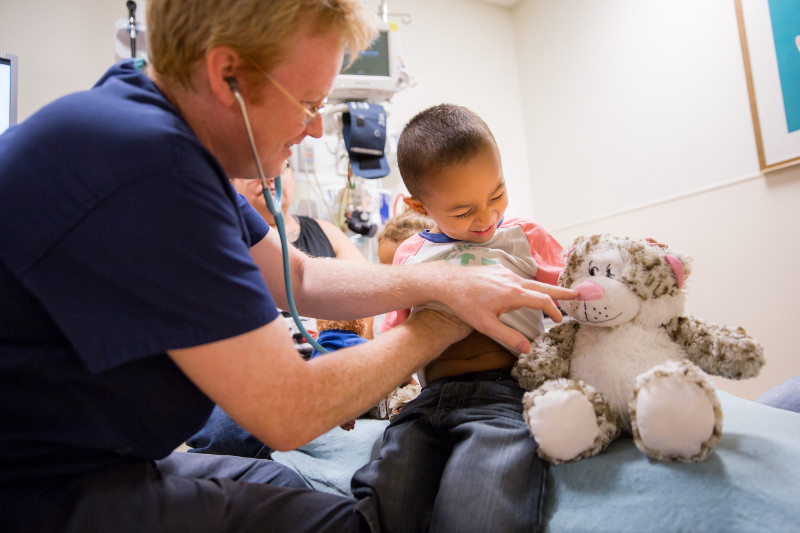 Dr. Paul Walsh treats a child in the dedicated Pediatric Emergency Department at Sutter Medical Center, Sacramento.