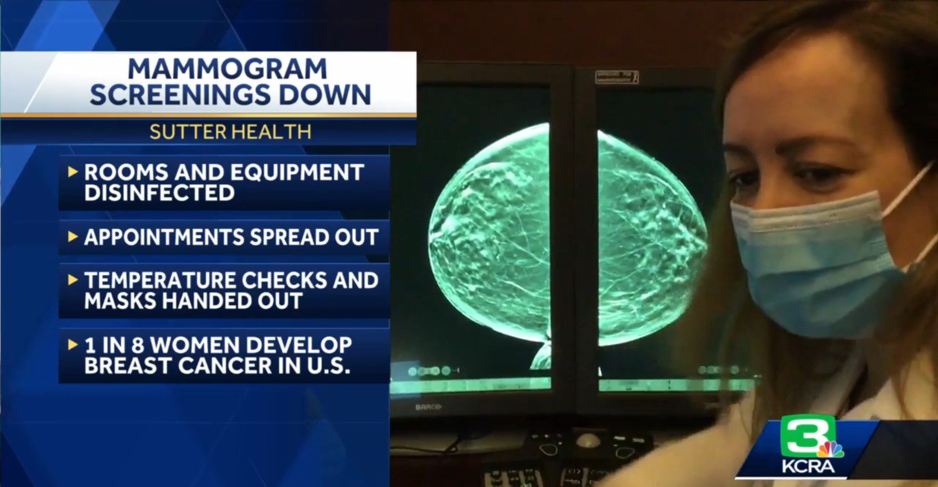 Dr. Miyuki Murphy on KCRA about the safety of mammograms at Sutter Imaging.