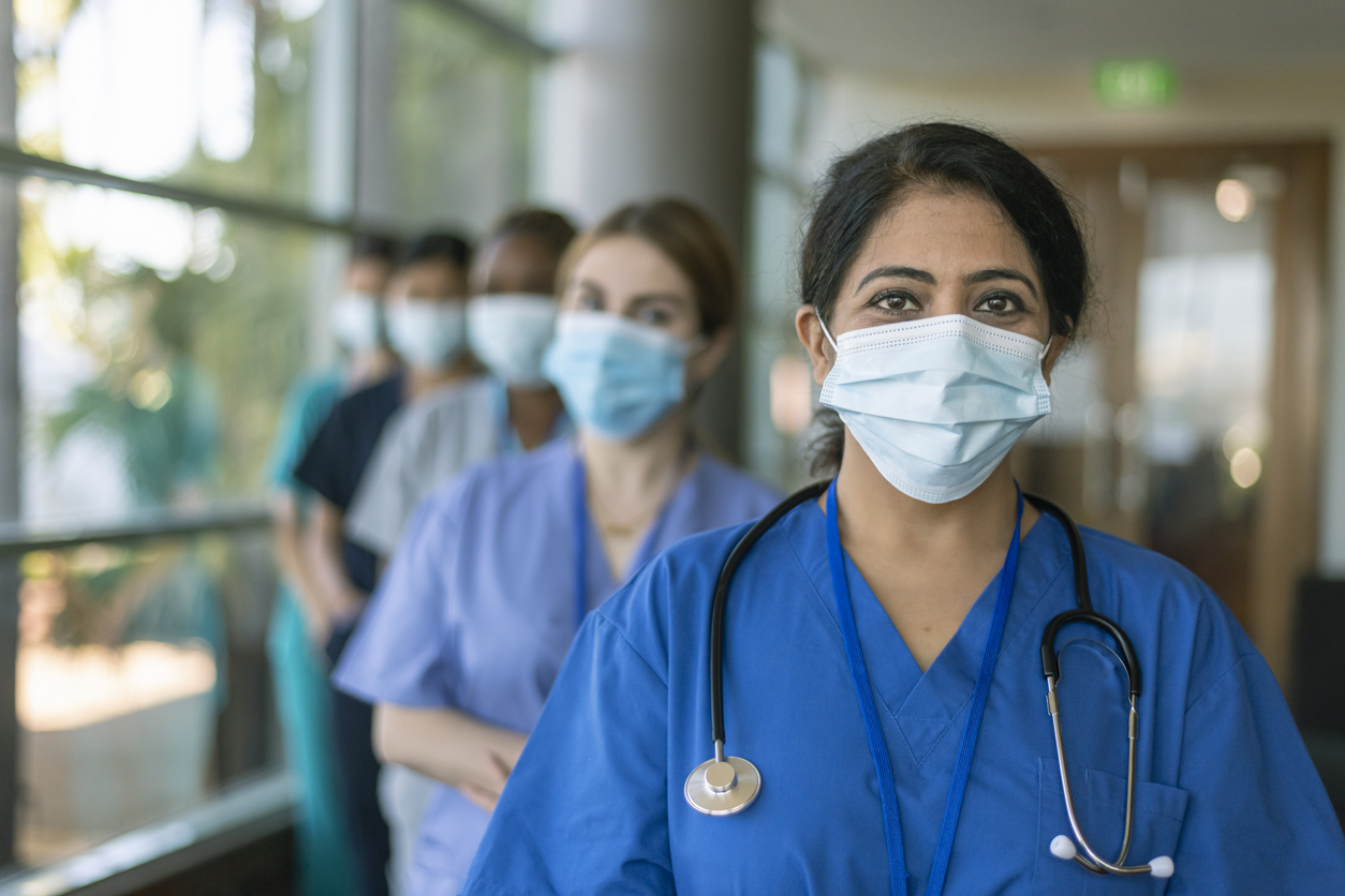 Nursing students in a line