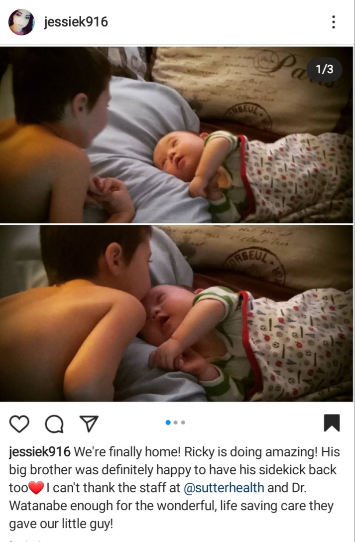 social media post of boy kissing baby brother