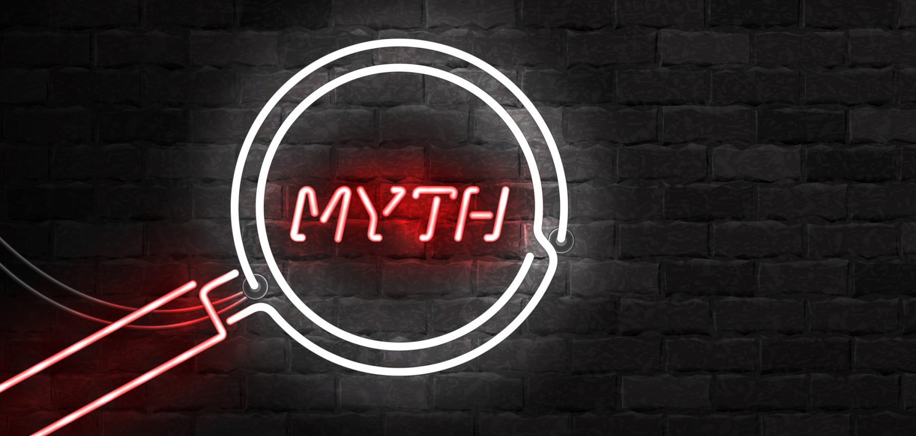 Vector realistic isolated neon sign of Myth with magnifying glass for template decoration on the wall background.