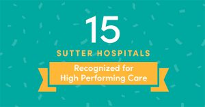 Graphic that reads 15 Sutter Hospitals Recognized for High Performing Care