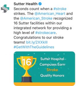 Twitter post of Sutter stroke awards.