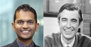 Side by side photo of Dr. Neel Patel and Mr. Rogers