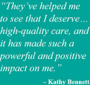 Kathy Bennett pull quote with teal background and white text