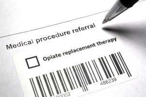 Picture of paperwork to refer a patient to opiate replacement therapy.