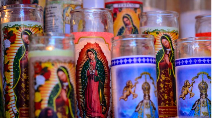 Candles that feature the Virgin Guadalupe