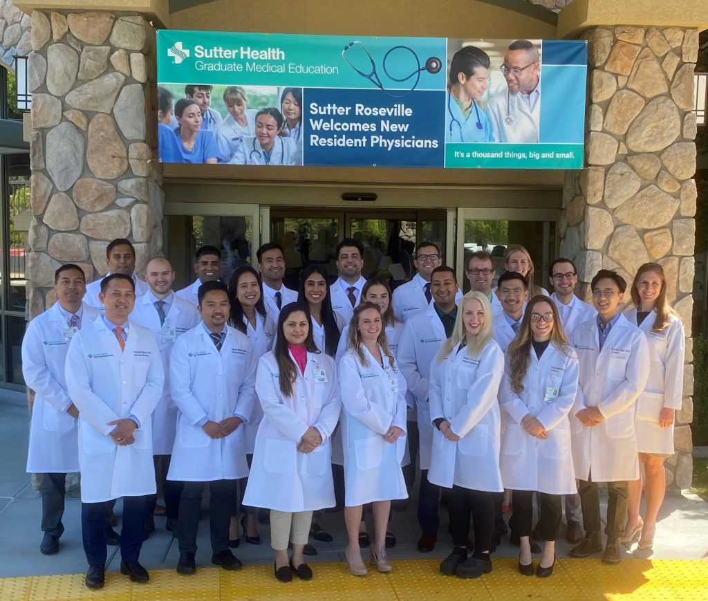 Photo of the twenty three physicians who began their residency June 27 at Sutter Roseville. They are the first class at Northern California's newest teaching hospital: Sutter Roseville Medical Center.