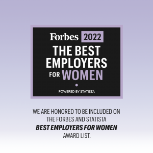 Forbes Best Employers for Women 2022 Logo with lavender and black accents