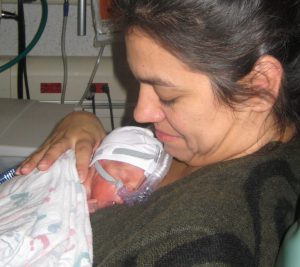 Janine Kovac holds son Wagner who was born prematurely.