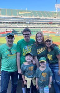 Breast Cancer Survivor Michelle Meyers and her family attend an Oakland A's game.
