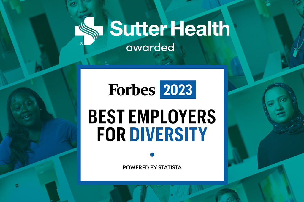 Social graphic announcing that Sutter Health was awarded Forbes Best Employers for Diversity accolade