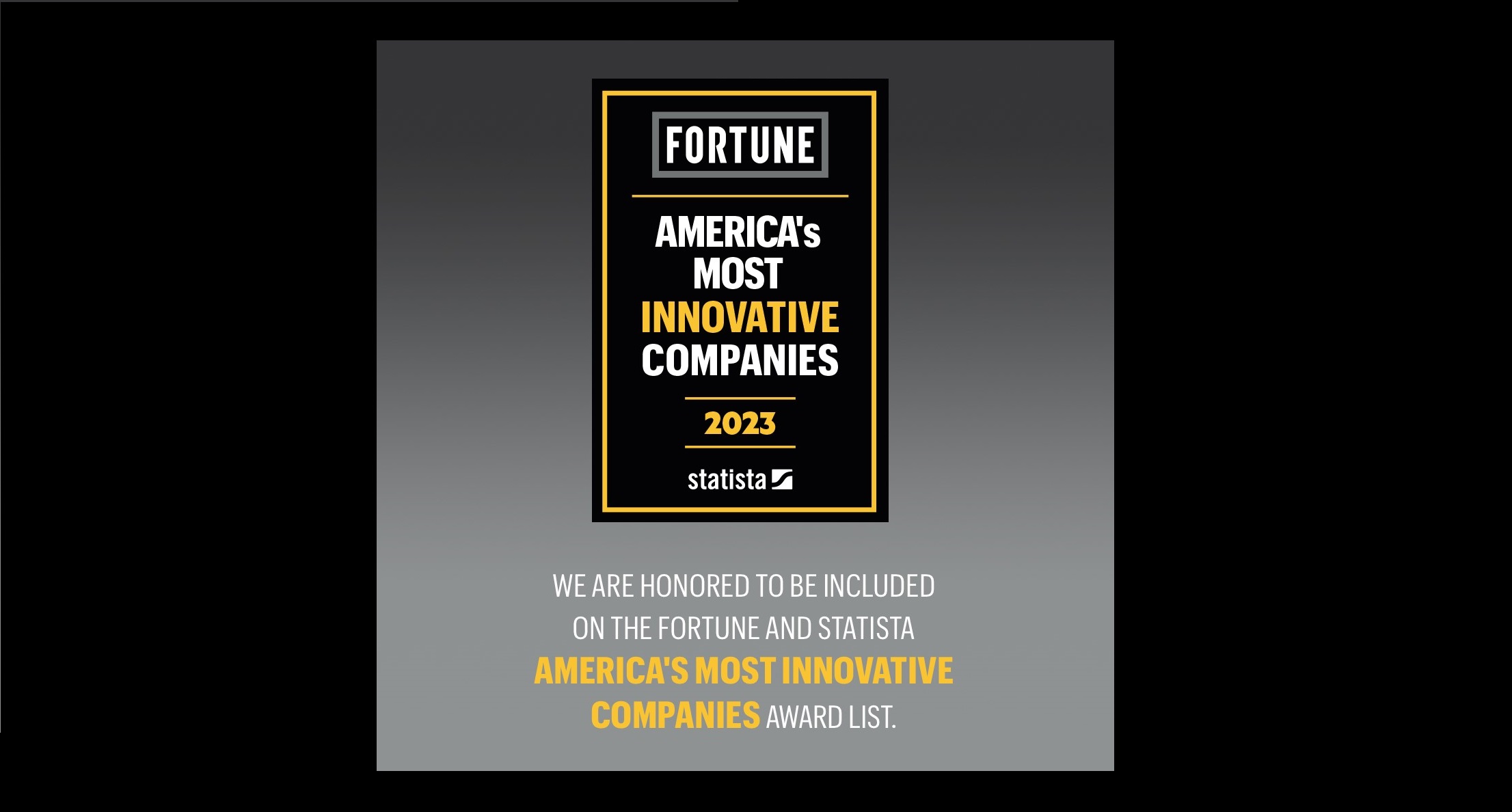 Graphic for Forbes Most Innovative Companies Award with logo and black, white, gray and gold treatment