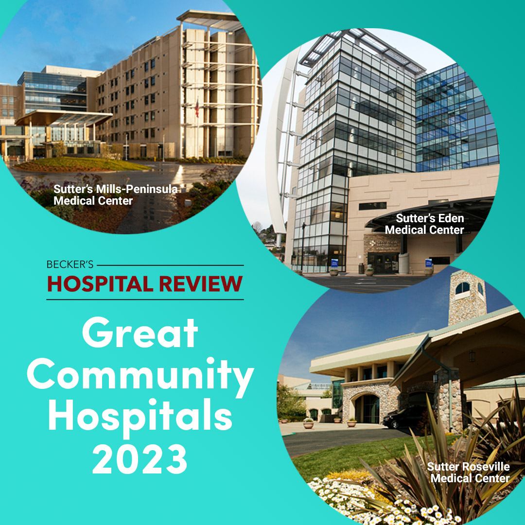 Collage of hospital facilities with the title "Great Community Hospitals 2023"