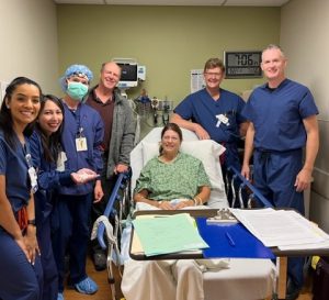 Jan Conroy before joint replacement surgery at Sutter Health Alhambra Ambulatory Surgery Center in Sacramento with surgical team