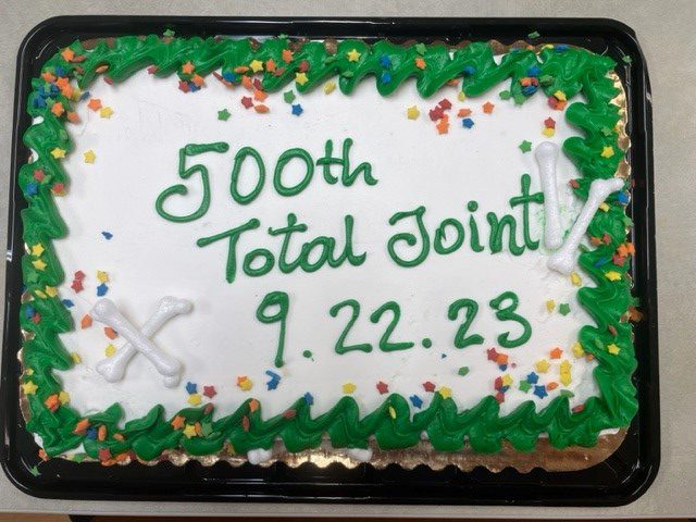 Sutter Alhambra Surgery Center Celebrates 500th Total Joint Replacement with a special cake.