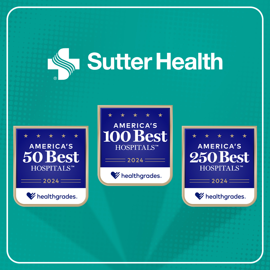 Graphic that shows three Healthgrades badges for 2024 America's Best Hospitals