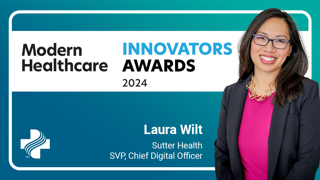 Graphic that reads Modern Healthcare Innovators Award earned by Lara Wilt