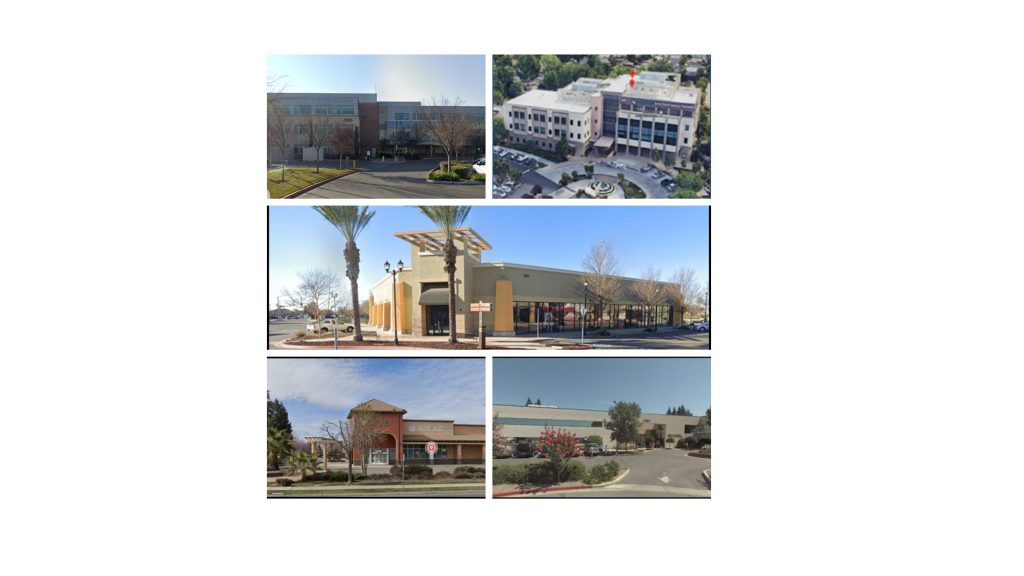Collage of five medical office building facades