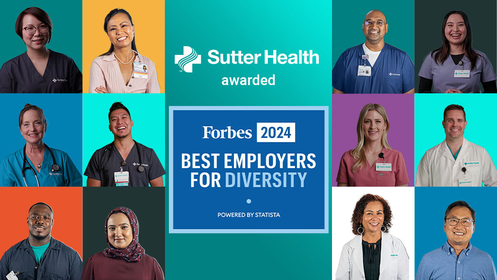 collage of employees with diversity award badge in the middle