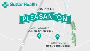 Graphic that reads Sutter Health coming to Pleasanton