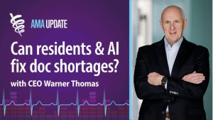 Graphic featuring imaging of Warner Thomas, Sutter Health president and CEO