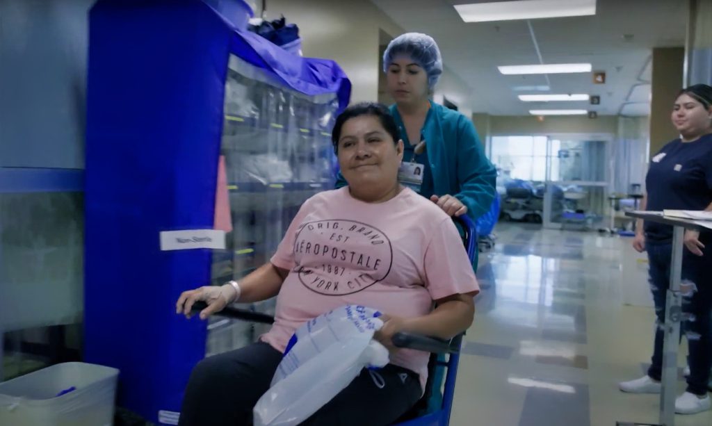 Patient being wheeled out of the surgery center.