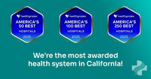 Graphic with America's 50, 100 and 250 Best badges by Healthgrades.