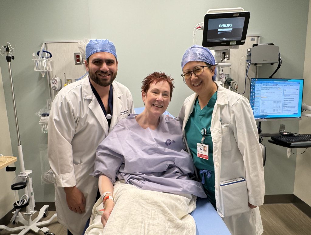 Patient Allison Villegas, center, with surgeon Dr. Anthony Squillaro, left, and neurogastroentereologist Dr. Mimi Lin, before her surgery at California Pacific Medical Center's Van Ness Campus. 