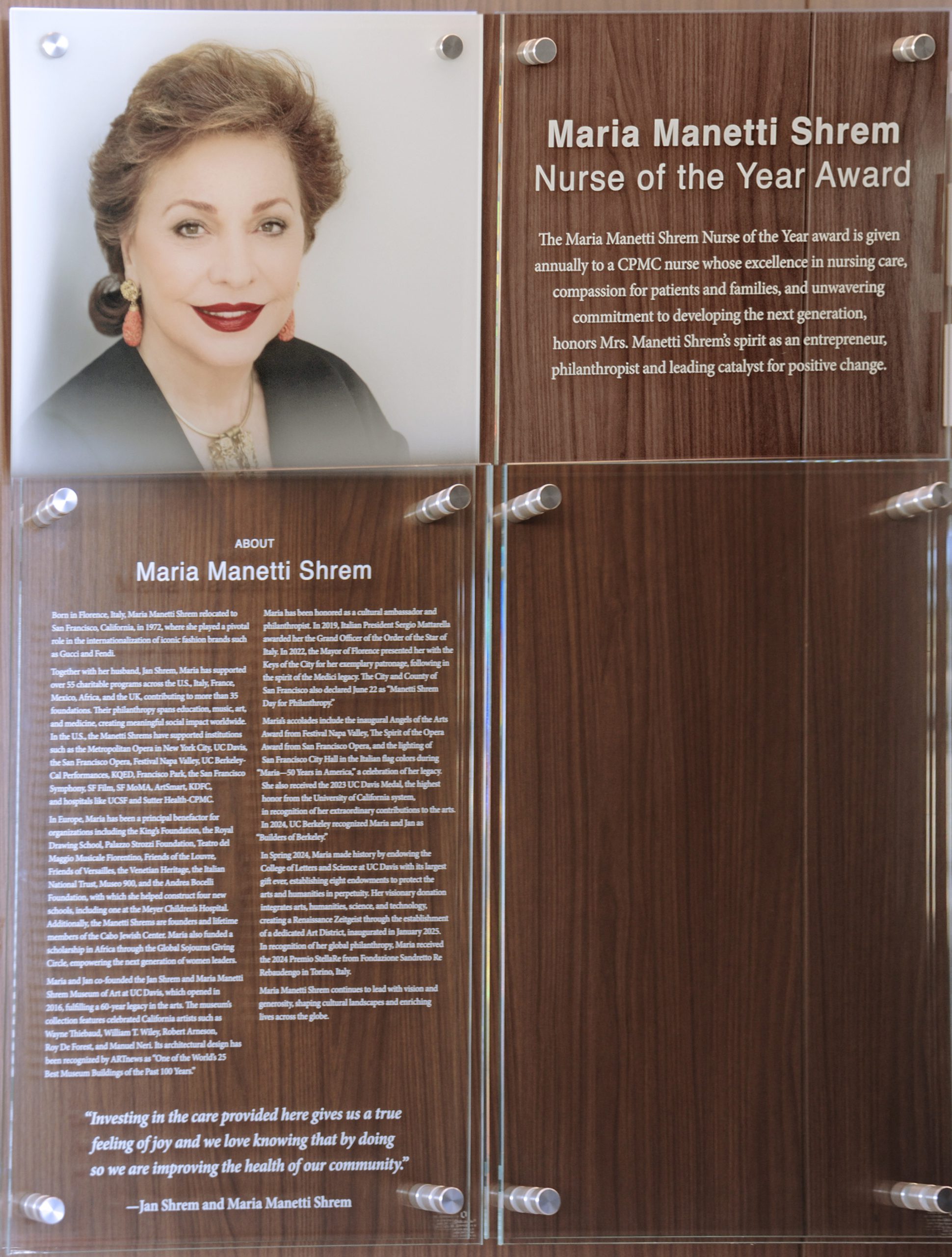 Maria Manetti Shrem plaque at CPMC Mission Bernal Campus in San Francisco