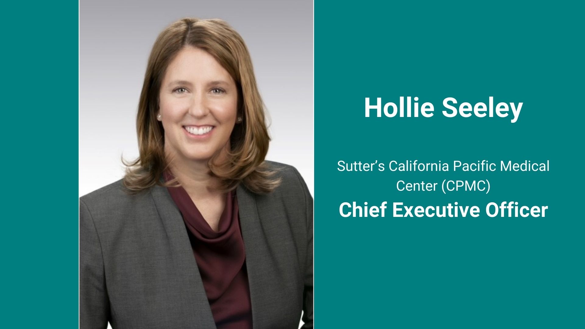Graphic of Hollie Seeley as new CEO of CPMC