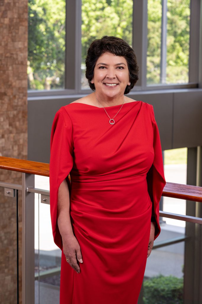 Woman in red dress
