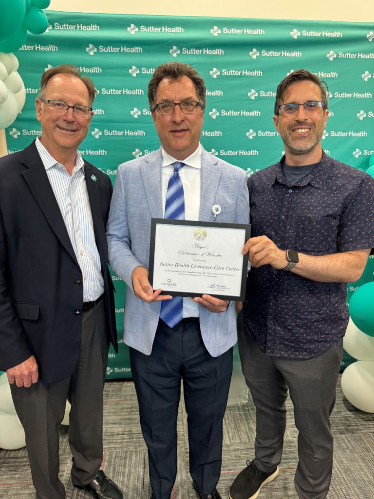 Dr. Kurt VandeVort, CEO of the Palo Alto Foundation Medical Group. PAMF Dr. Todd Smith, and Livermore Vice Mayor Evan Branning.