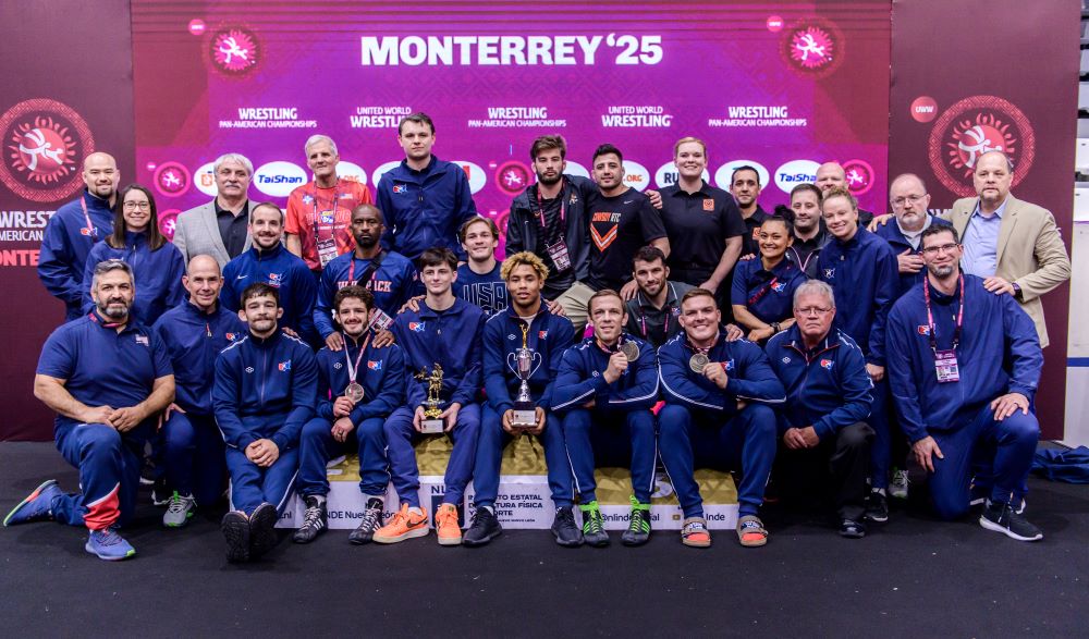 The Team USA wrestling team photo from the 2025 games in Monterrey.