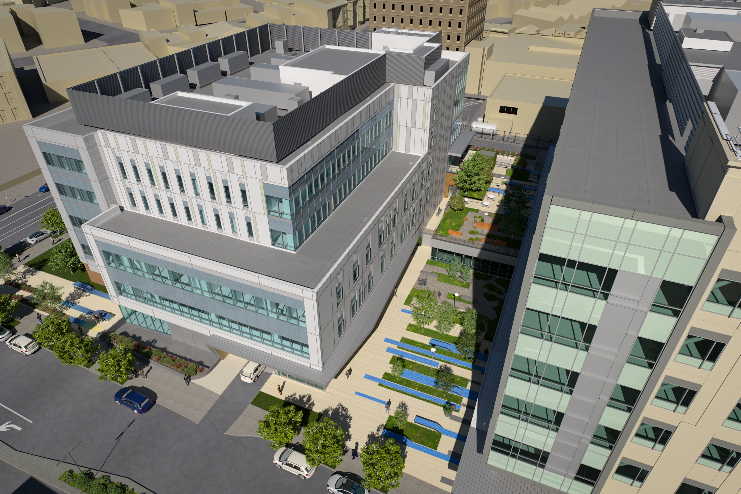 Aerial rendering of the Sutter Advanced Neuroscience Complex at Mission Bernal