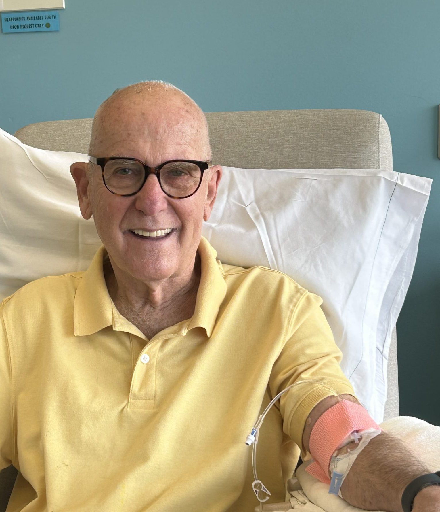 Man receiving an infusion of an Alzheimer's drug