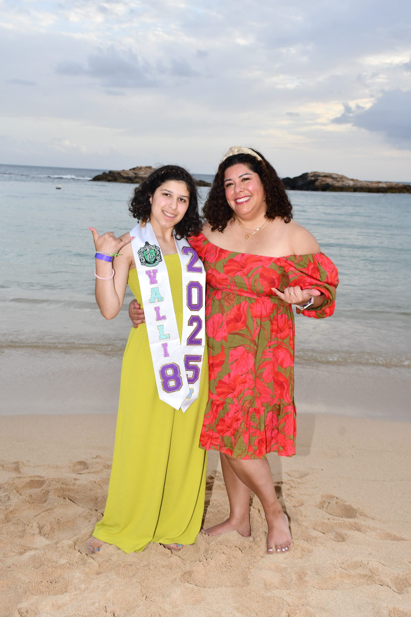 A mother and daughter at the beach