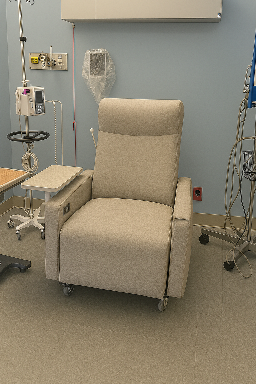 Infusion recliner in hospital room
