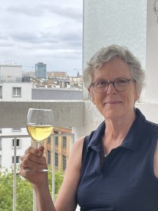 Lynn drinking wine in Barcelona