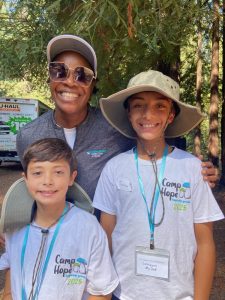 Ada, Simran, and Darshan at Camp Hope.