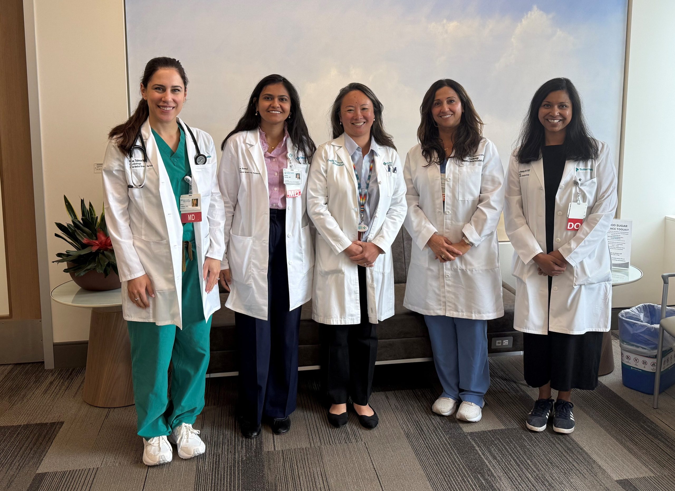 SSRRH Cardiology Five female cardiologists stand in their white coats