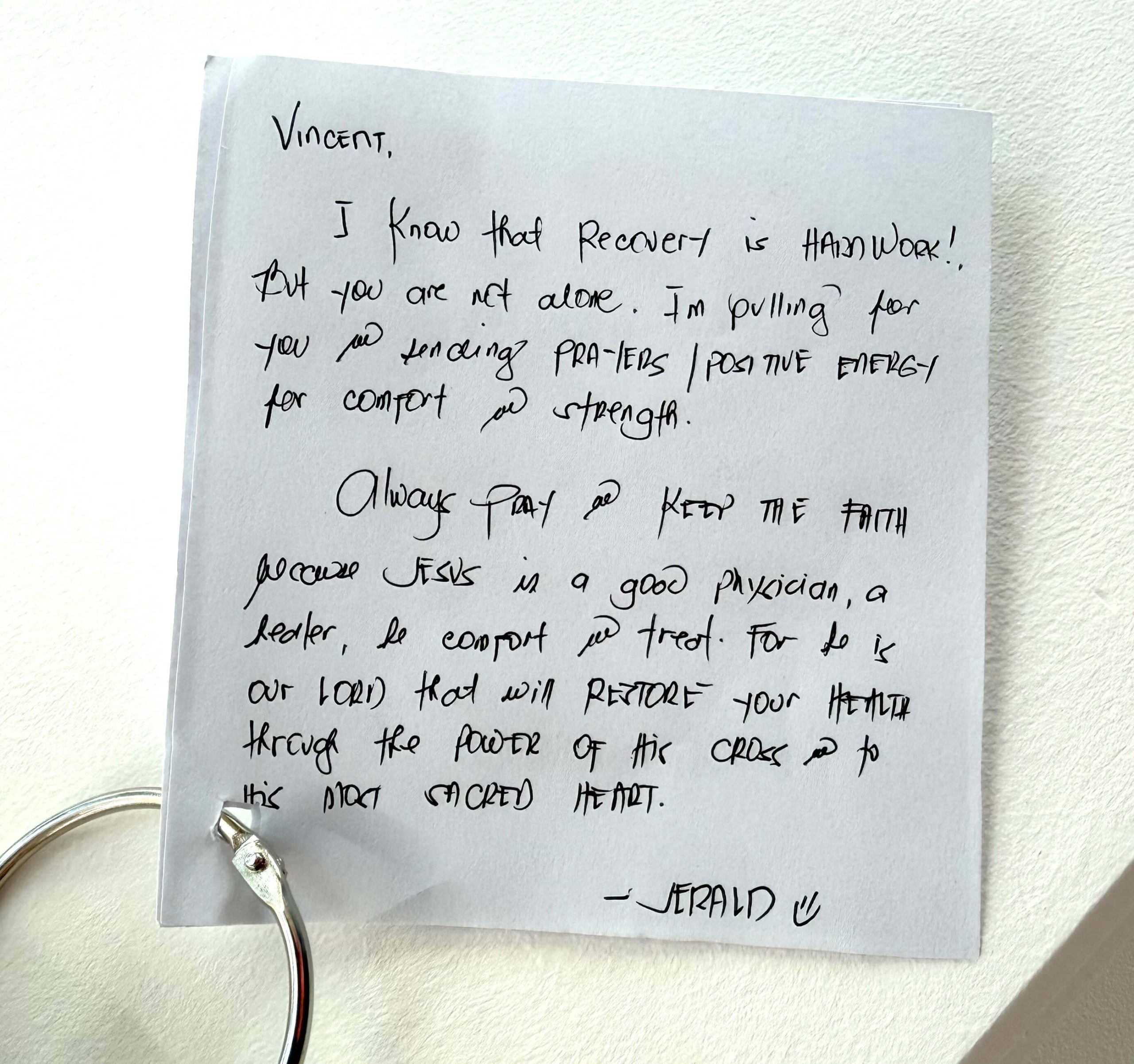 A handwritten note