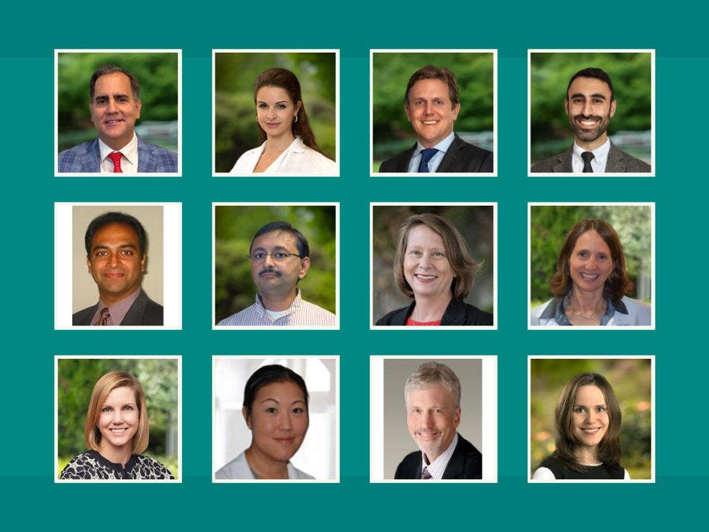 Collage of doctor headshots across a teal border