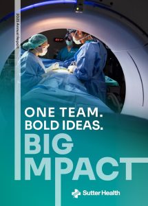 Image of physicians in scrubs performing a surgery with the words One Team. Bold Ideas. Big Impact.