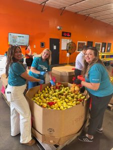 Amber Campbell, Joy Grein & Jessica Martinez bagging fresh pears