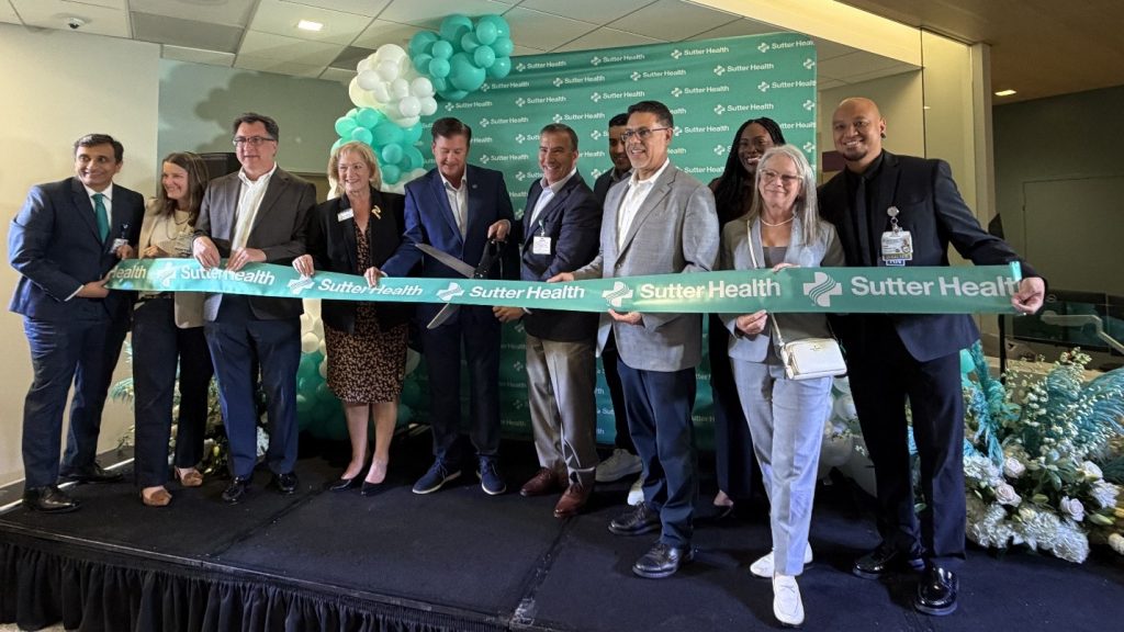 From left to right, Dr. Soham Jhaveri, Dr. Elizabeth Copeland, Dr. Kurt VandeVort, Pleasanton City Councilmember Julie Testa, Alameda County Supervisor David Haubert, Kevin Cook, Pleasanton Economic Development Manager Abraham Salinas, Dr. Mat Hernandez, district representative from Assemblymember Liz Ortega's office Ebony Odior, district representative from Jerry McNerney's office Tamara Dehnert, and David Villanueva.